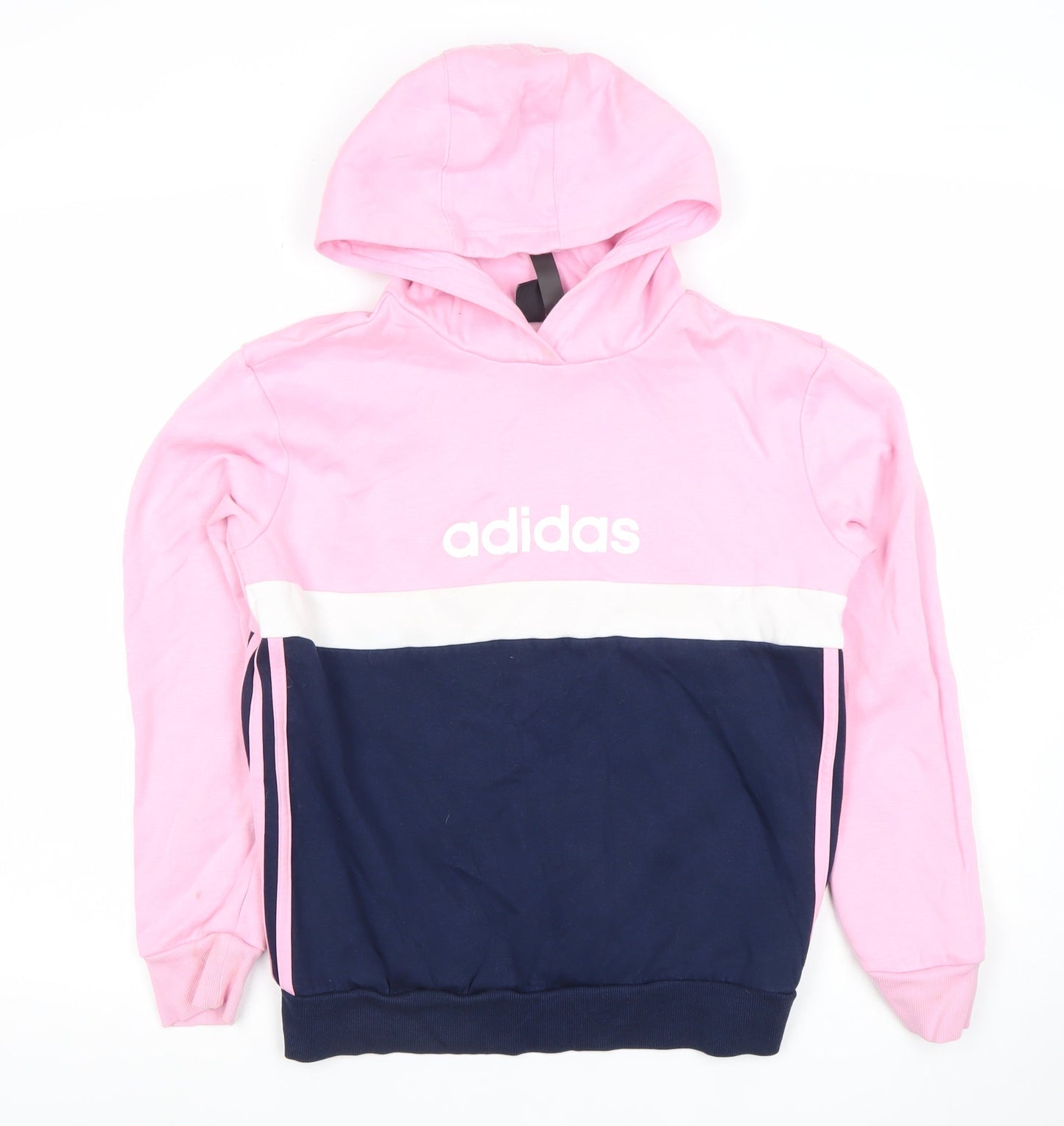 Adidas Girls Pink & Navy Pullover Hoodie 13 Years Regular Fit Colourblock