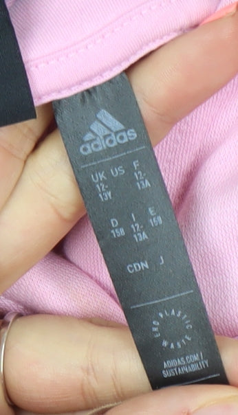 Adidas Girls Pink & Navy Pullover Hoodie 13 Years Regular Fit Colourblock