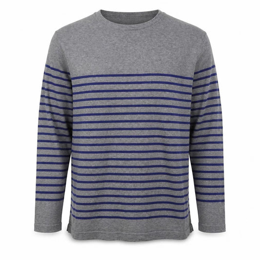 Jack & Jones Men's Grey Striped Cotton Crew Neck Jumper XL
