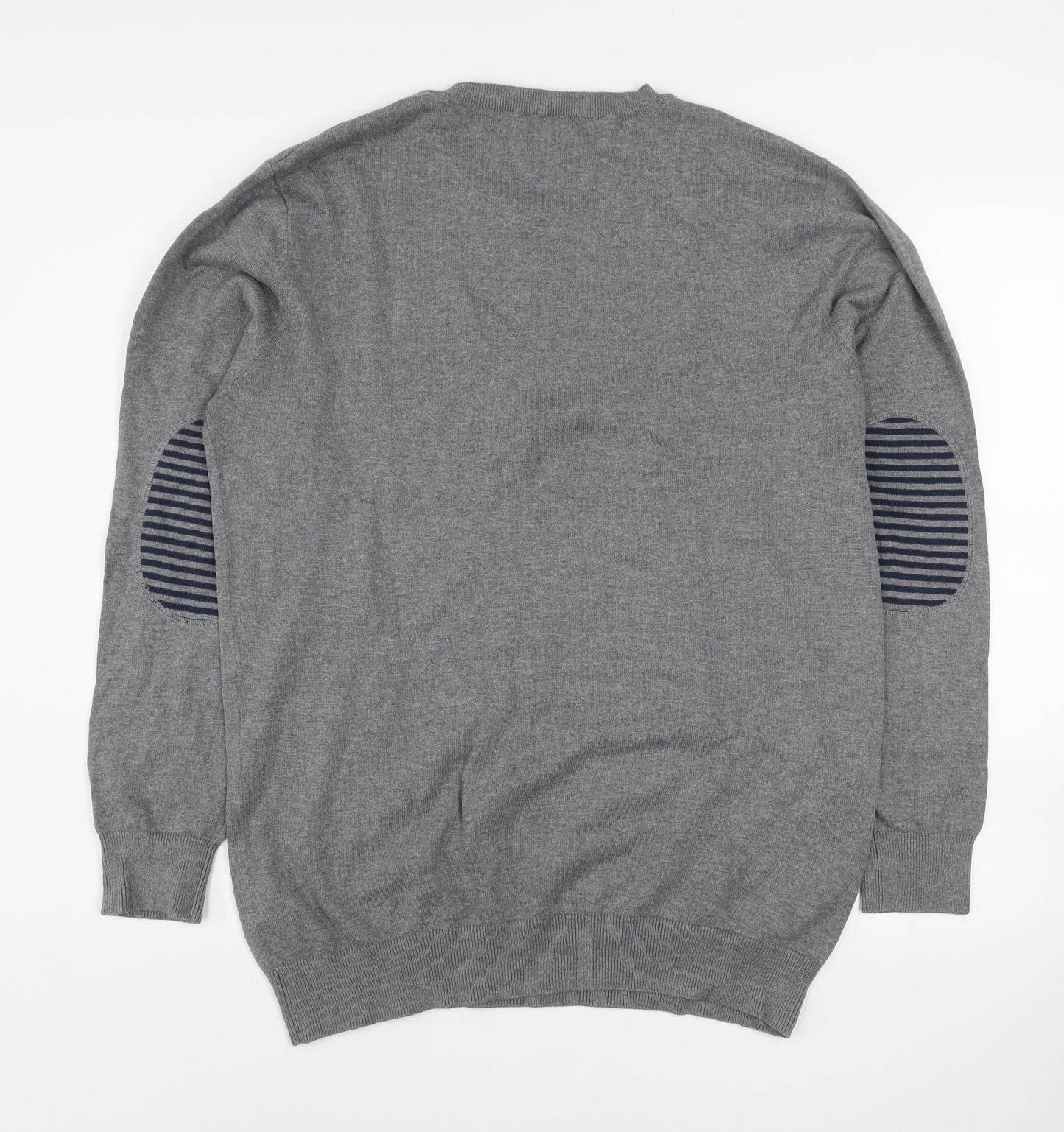 Jack & Jones Mens Grey XL Henley Cotton Knit Jumper