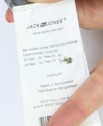 Jack & Jones Mens Grey XL Henley Cotton Knit Jumper