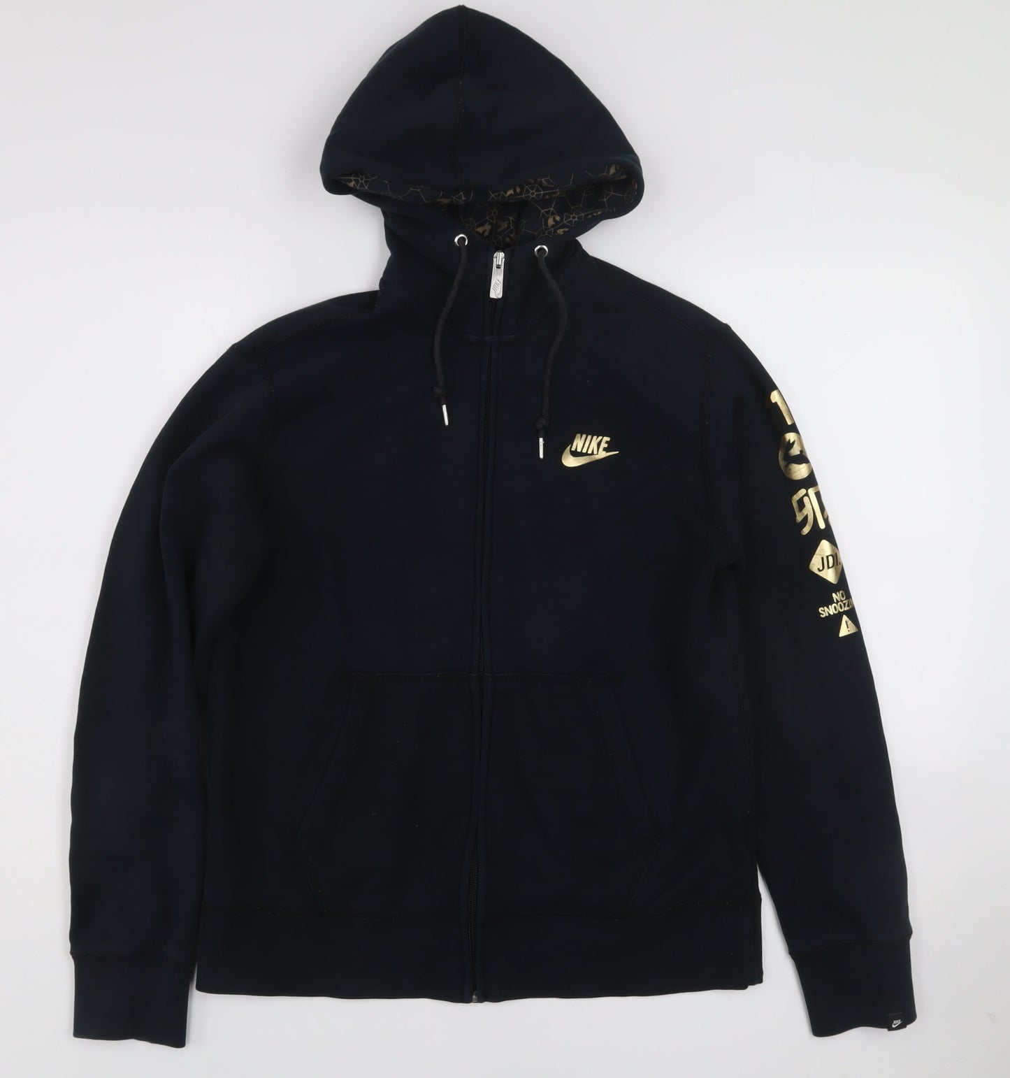 Nike Men's Black Full Zip Hoodie M Gold Logo Fleece Sweatshirt