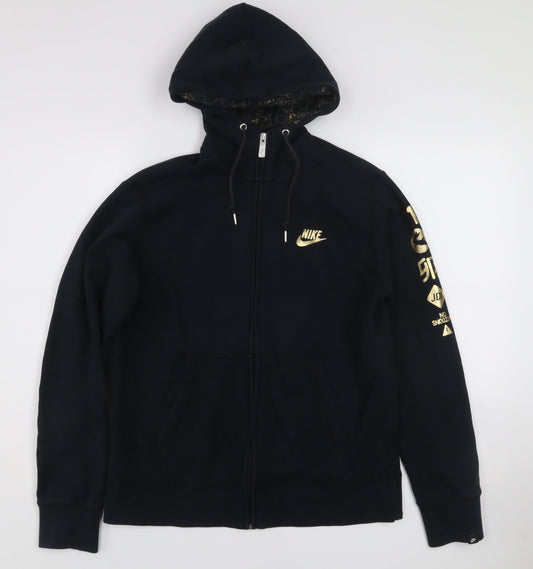 Nike Men's Black Full Zip Hoodie M Gold Logo Fleece Sweatshirt
