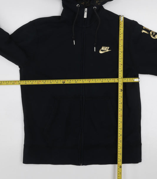 Nike Men's Black Full Zip Hoodie M Gold Logo Fleece Sweatshirt