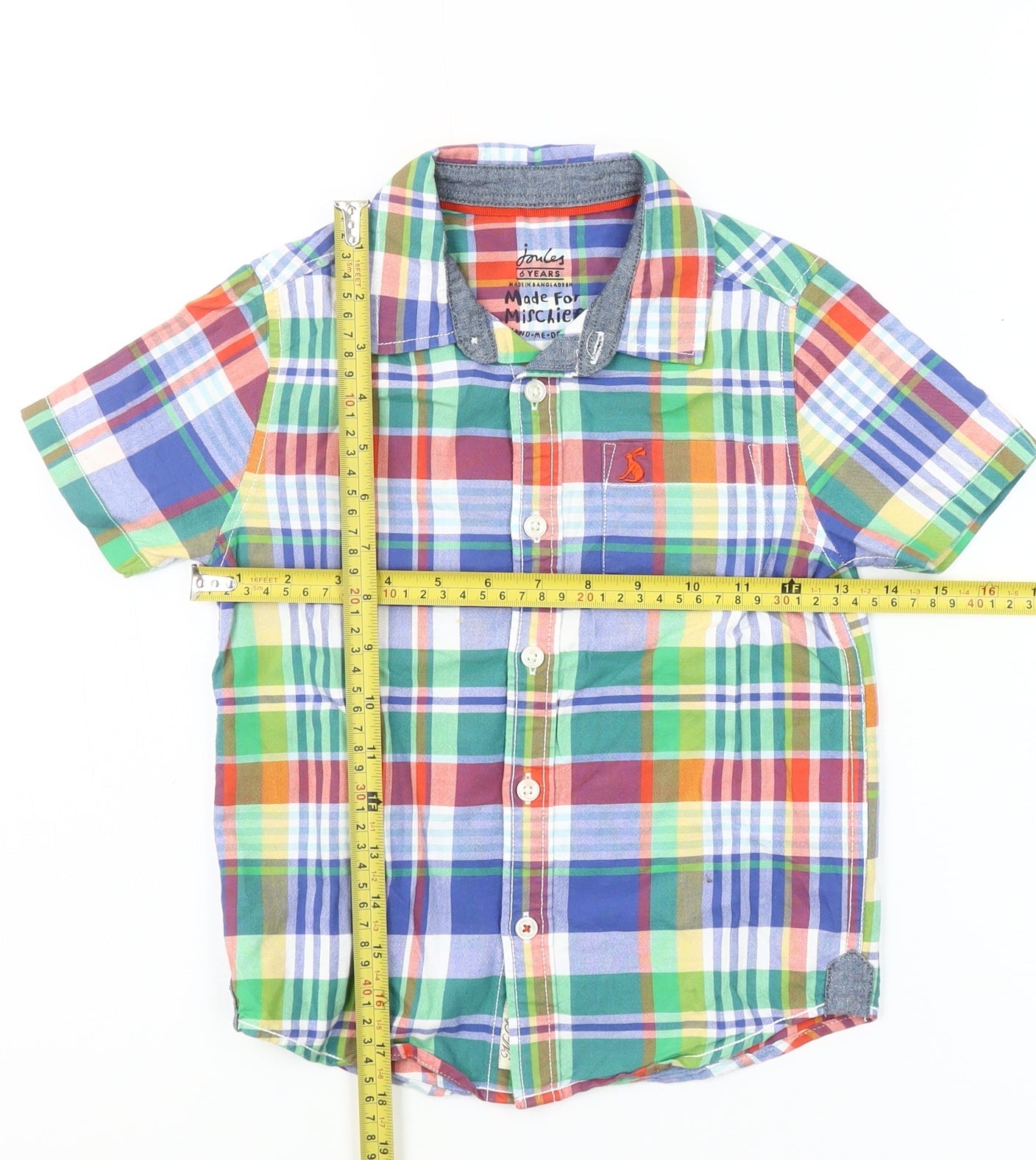 Joules Boys Multicoloured Check Button-Up Shirt 6 Years Cotton Summer Casual