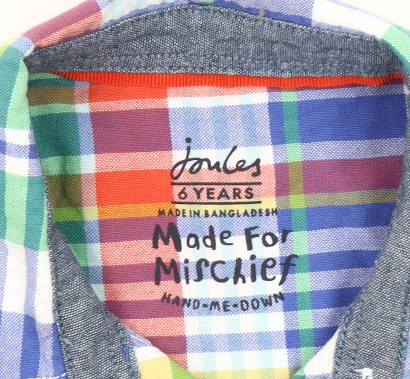 Joules Boys Multicoloured Check Button-Up Shirt 6 Years Cotton Summer Casual