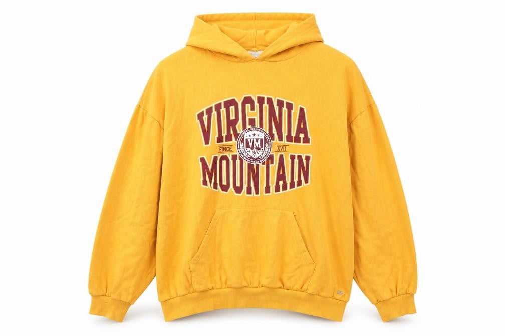Pull&Bear Womens Yellow Hoodie Virginia Mountain Graphic Size M