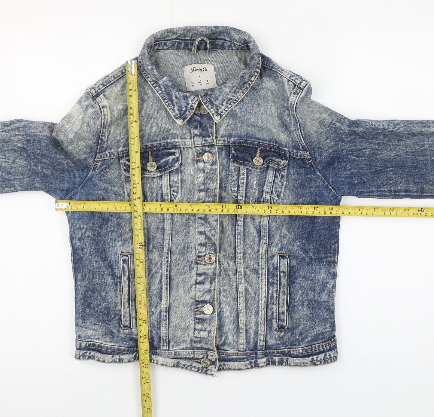 Denim Co. Women's Blue Denim Jacket Size 12 Casual Buttoned
