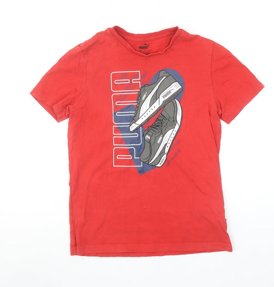 Puma Boys Red Graphic Logo T-Shirt 11-12 Years Cotton Short Sleeve