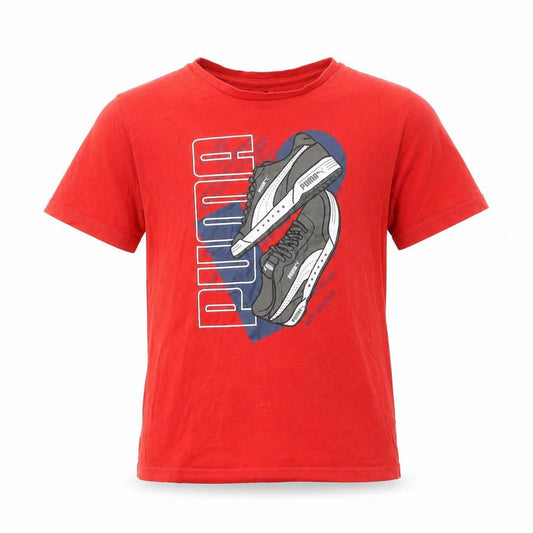 Puma Boys Red Graphic Logo T-Shirt 11-12 Years Cotton Short Sleeve