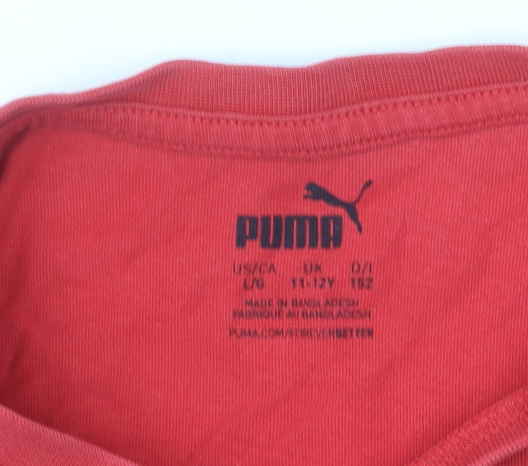 Puma Boys Red Graphic Logo T-Shirt 11-12 Years Cotton Short Sleeve