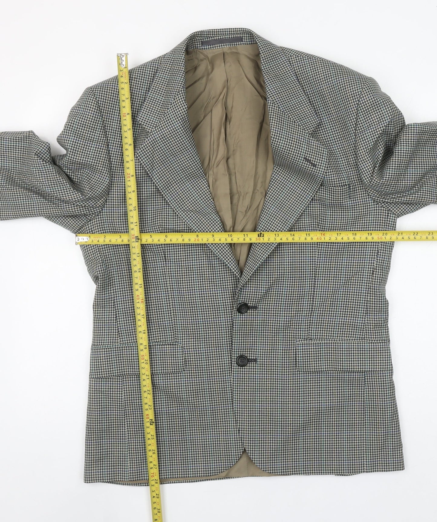 Pinstripe Fine Lines Men's Grey Check Wool Blazer 38 Short Regular Fit