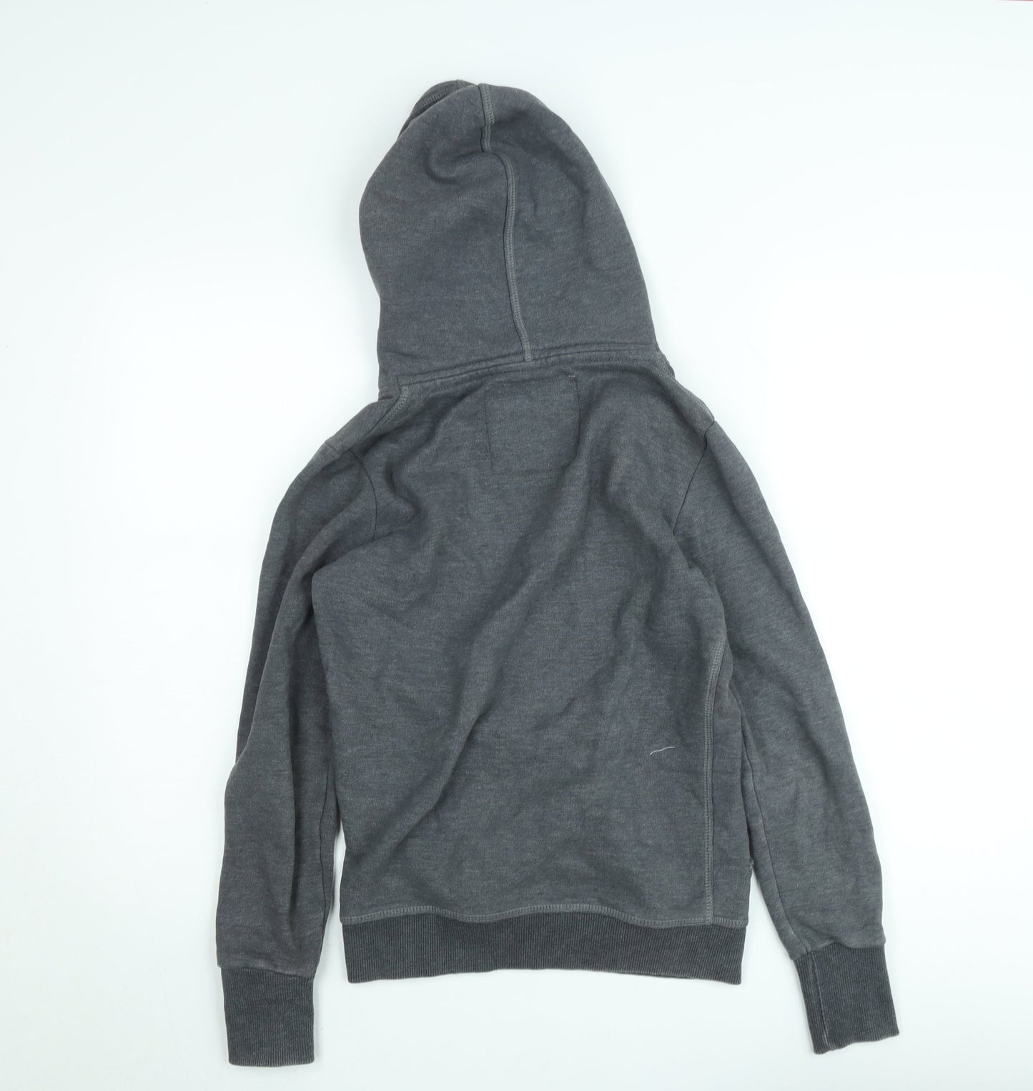 Superdry Women Grey Hoodie Small Pullover Graphic Print Fleece
