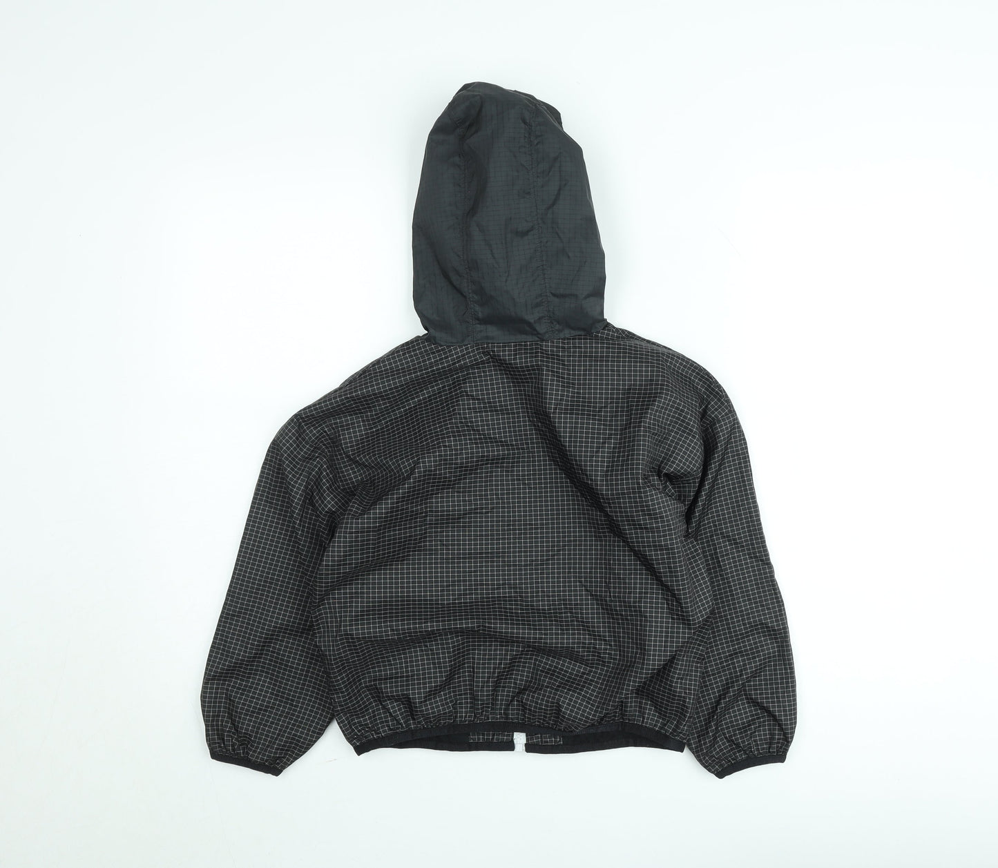 Nike Boys Black Check Windbreaker Jacket Size 8-9 Years Hooded Zip Up