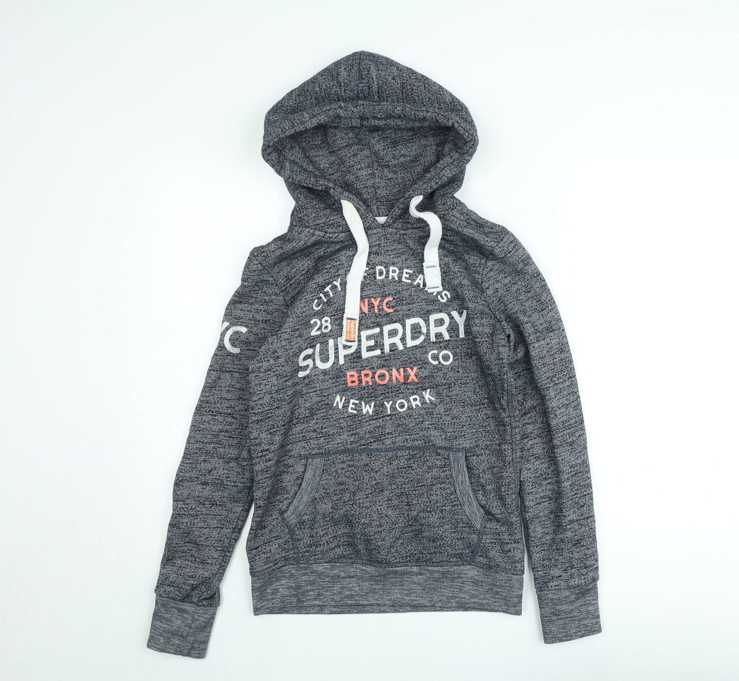 Superdry Womens Grey Pullover Hoodie XS Graphic Print Bronx NYC