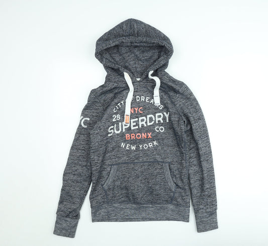 Superdry Womens Grey Pullover Hoodie XS Graphic Print Bronx NYC