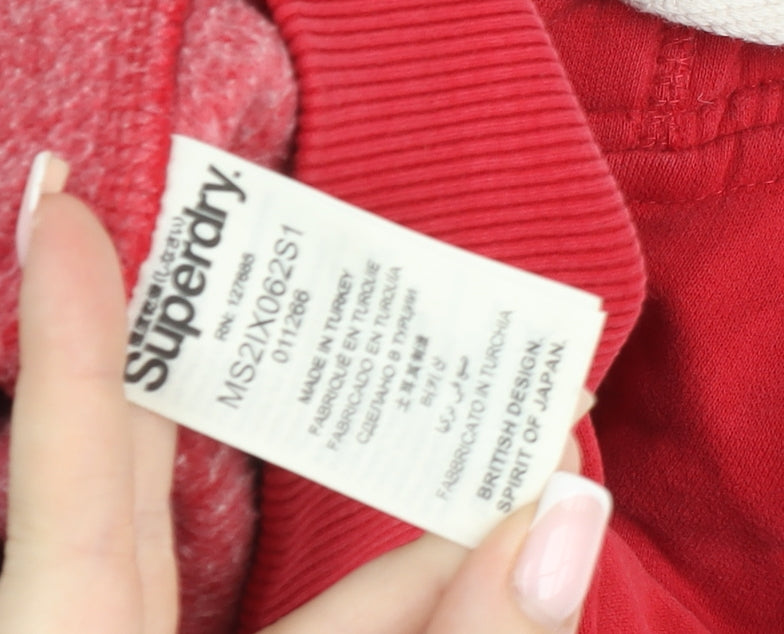 Superdry Women's Red Hooded Zip Jacket Size S Fleece Lined