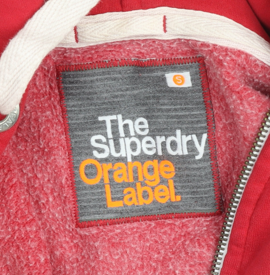 Superdry Women's Red Hooded Zip Jacket Size S Fleece Lined