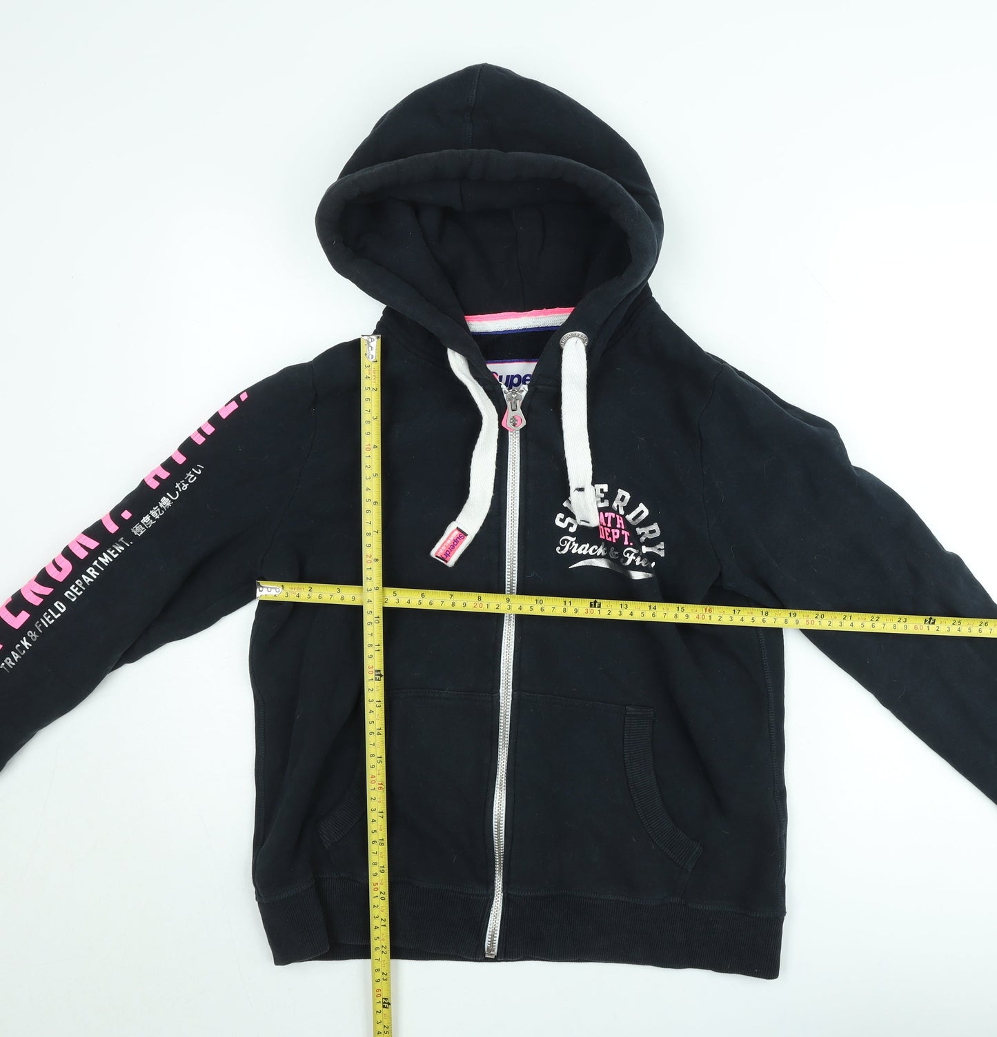 Superdry Women's Black XL Hooded Zip Jacket Track & Field Logo