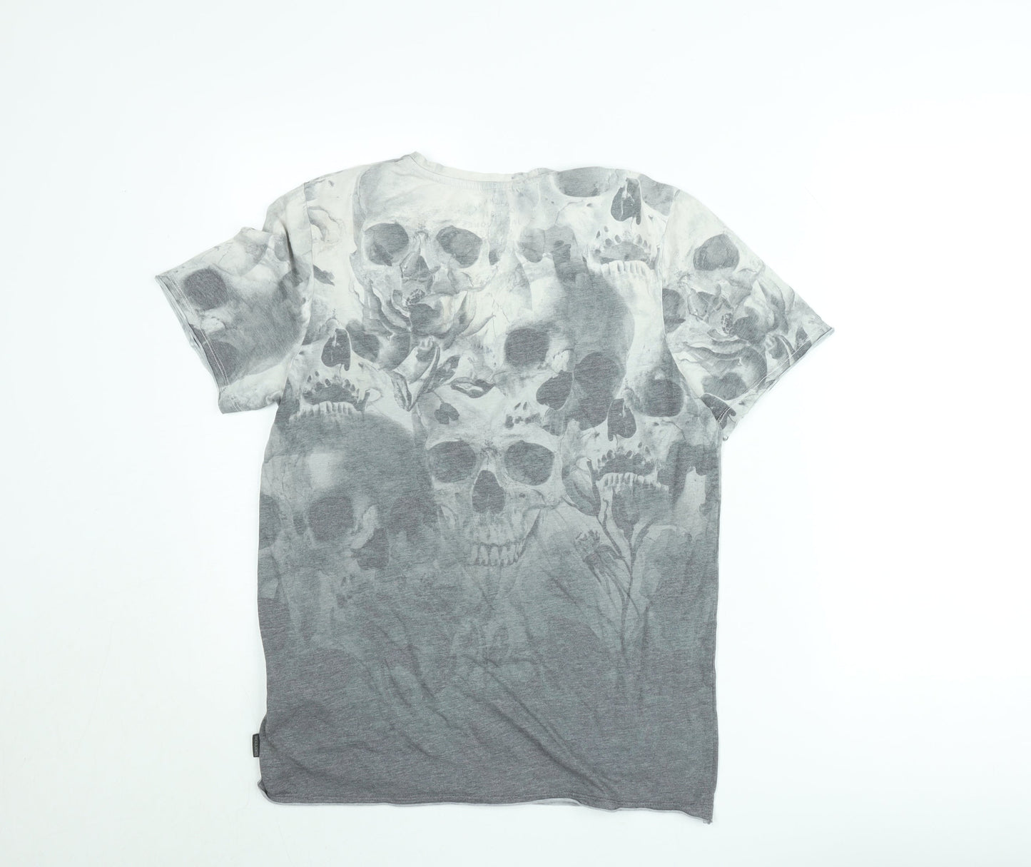 Jack & Jones Men's Grey Skull Graphic Crew Neck T-Shirt Size M