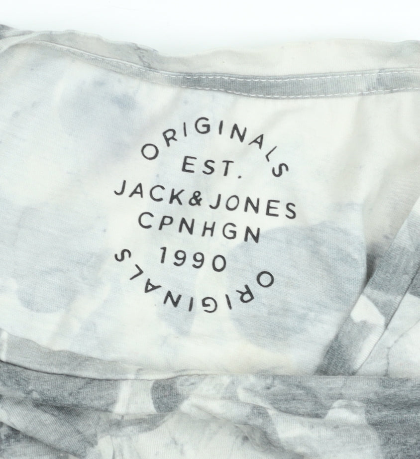 Jack & Jones Men's Grey Skull Graphic Crew Neck T-Shirt Size M