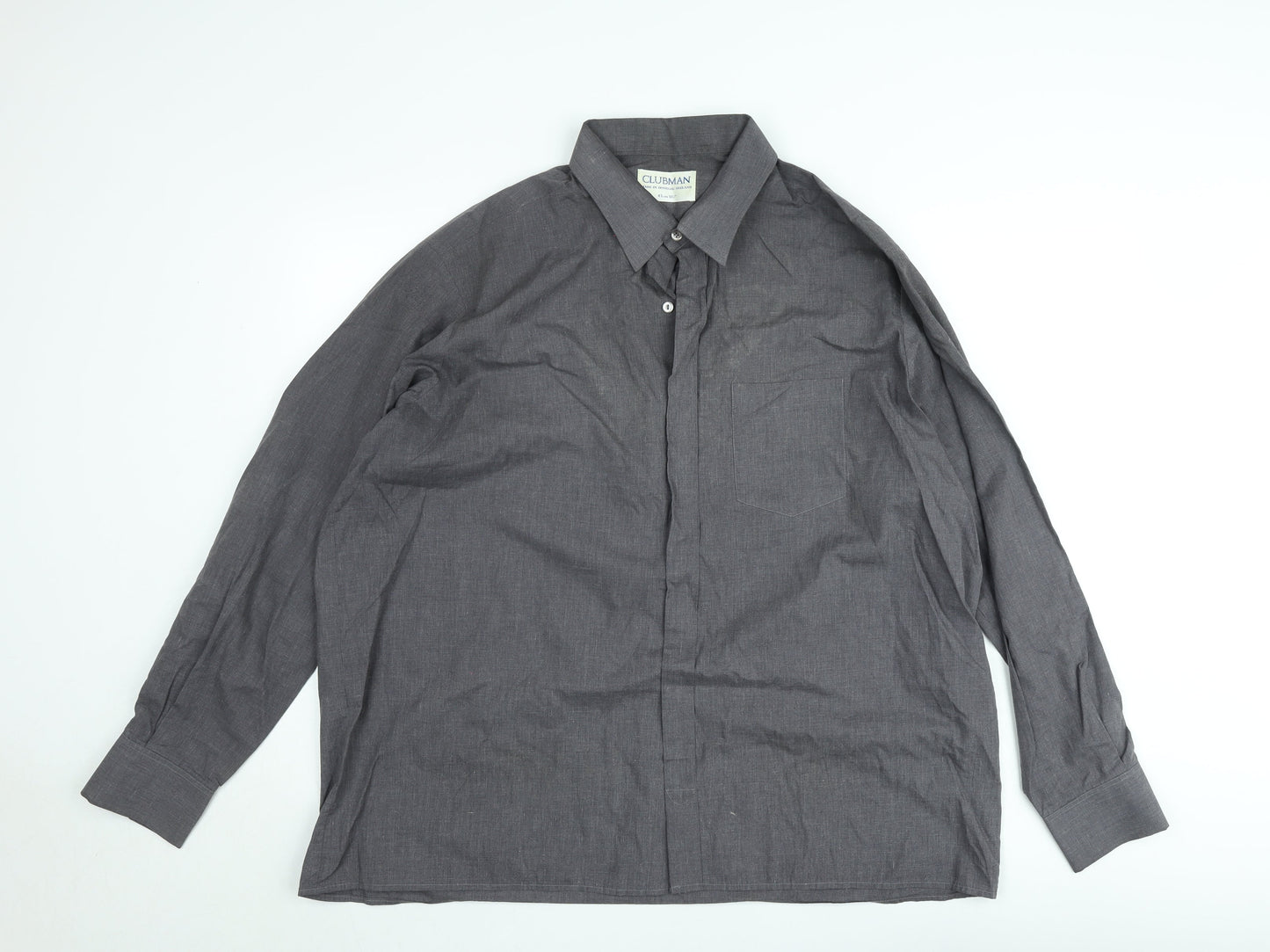 Clubman Men's Grey Long Sleeve Button-Up Shirt 18.5” Classic Fit