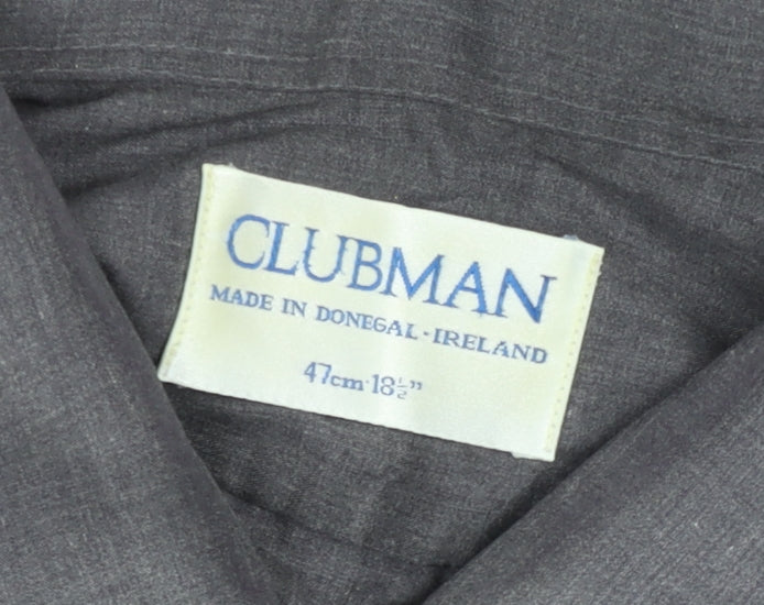 Clubman Men's Grey Long Sleeve Button-Up Shirt 18.5” Classic Fit