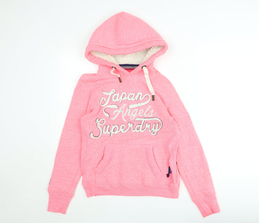 Superdry Womens Pink Pullover Hoodie Medium Fleece Lined Casual