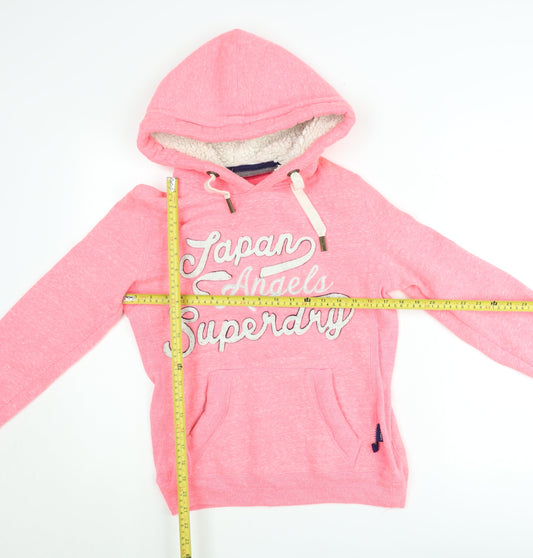 Superdry Womens Pink Pullover Hoodie Medium Fleece Lined Casual