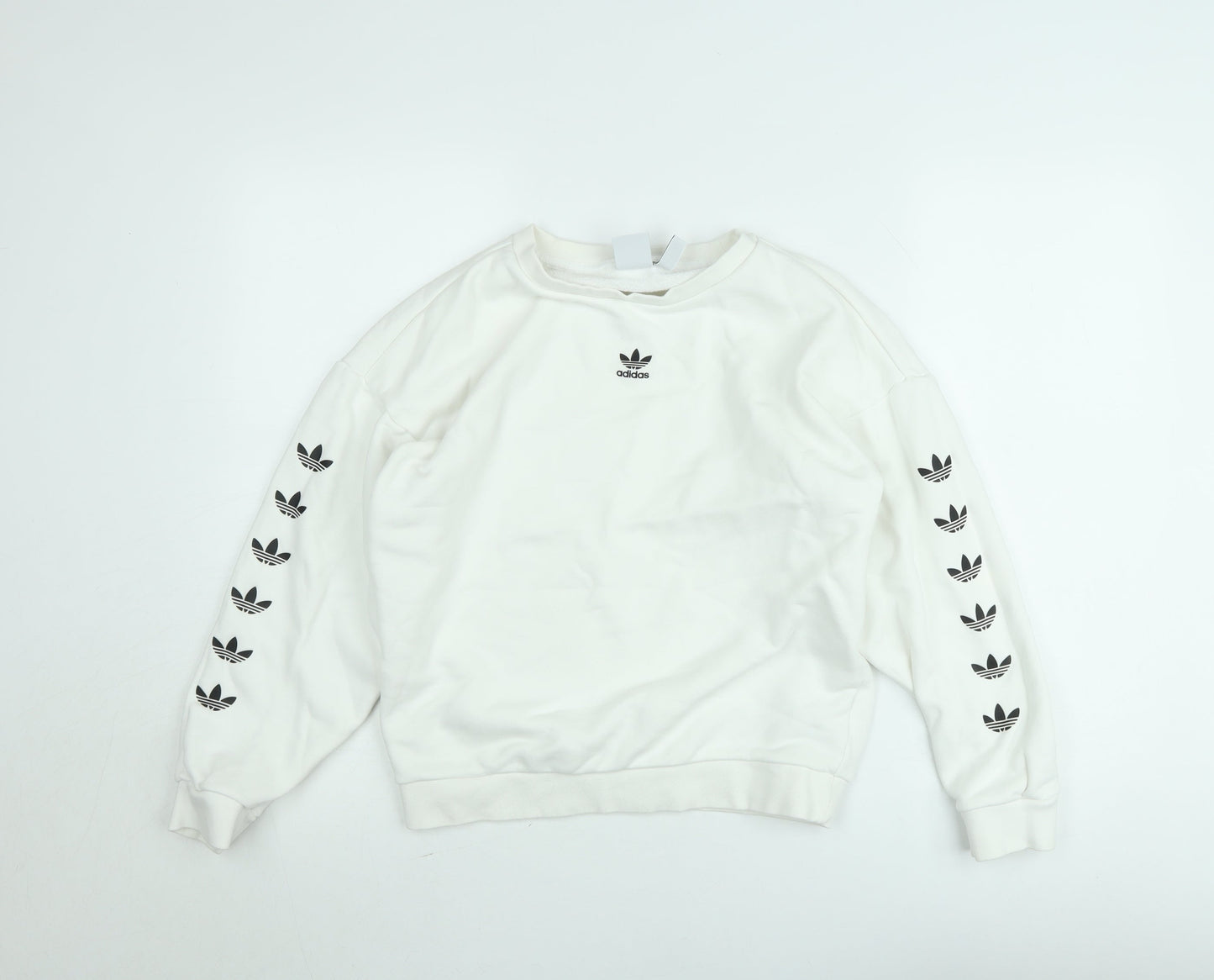 Adidas Women’s White Crew Neck Sweatshirt Size 8 Logo Print Pullover