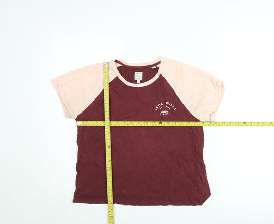 Jack Wills Women's Multicoloured Raglan Crew Neck T-Shirt Size 12