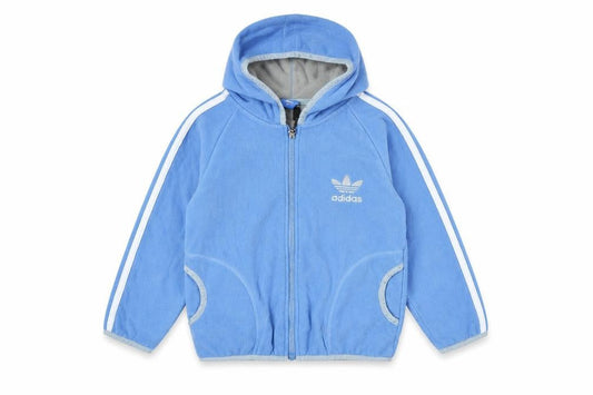 Adidas Boys Blue Hooded Full Zip Track Jacket 6-7 Years Fleece Lined