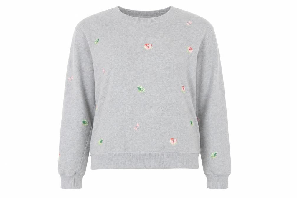 Cath Kidston Women's Grey Floral Embroidered Pullover Sweatshirt S