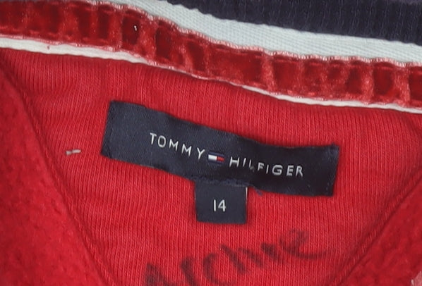 Tommy Hilfiger Boys Red Pullover Hoodie Size 14 Cotton Blend
