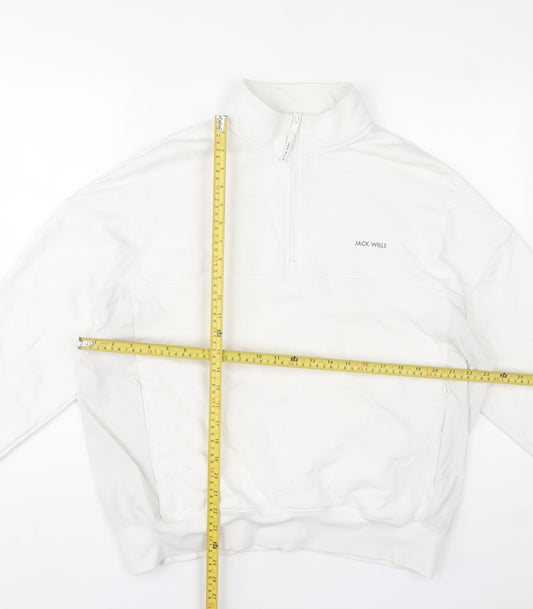 Jack Wills Men's White Relaxed Fit 1/4 Zip Pullover Sweatshirt L