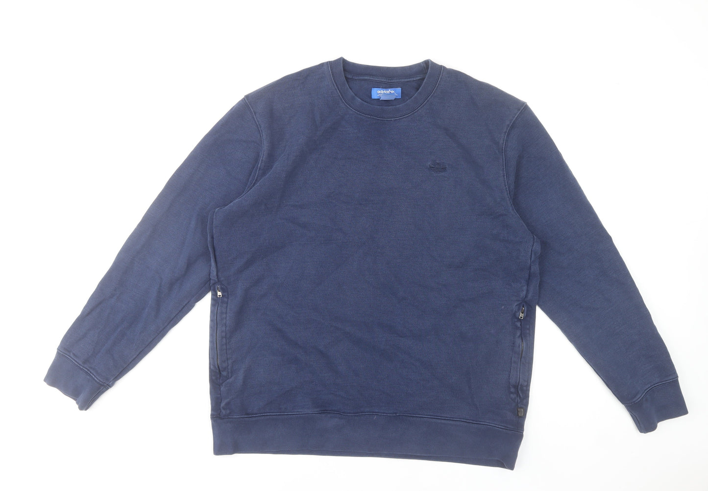 Adidas Mens Blue Crew Neck Zip Side Sweatshirt L Regular Fit