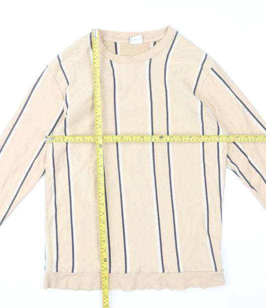 Zara Men's Beige Striped Long Sleeve Pullover Sweatshirt Size L