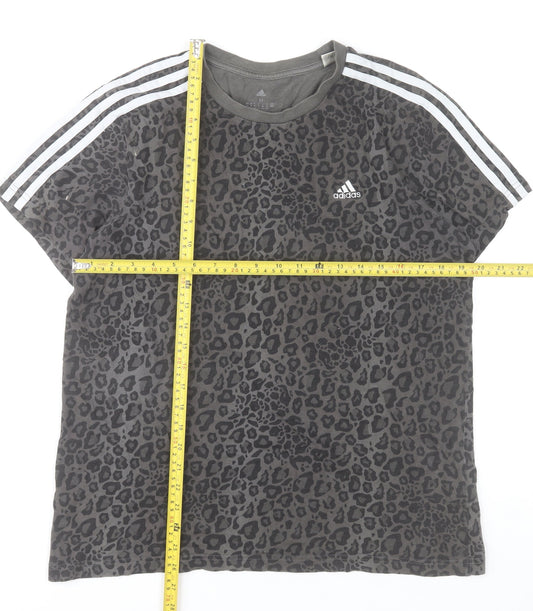 Adidas Womens Grey Animal Print Cotton T-Shirt Medium