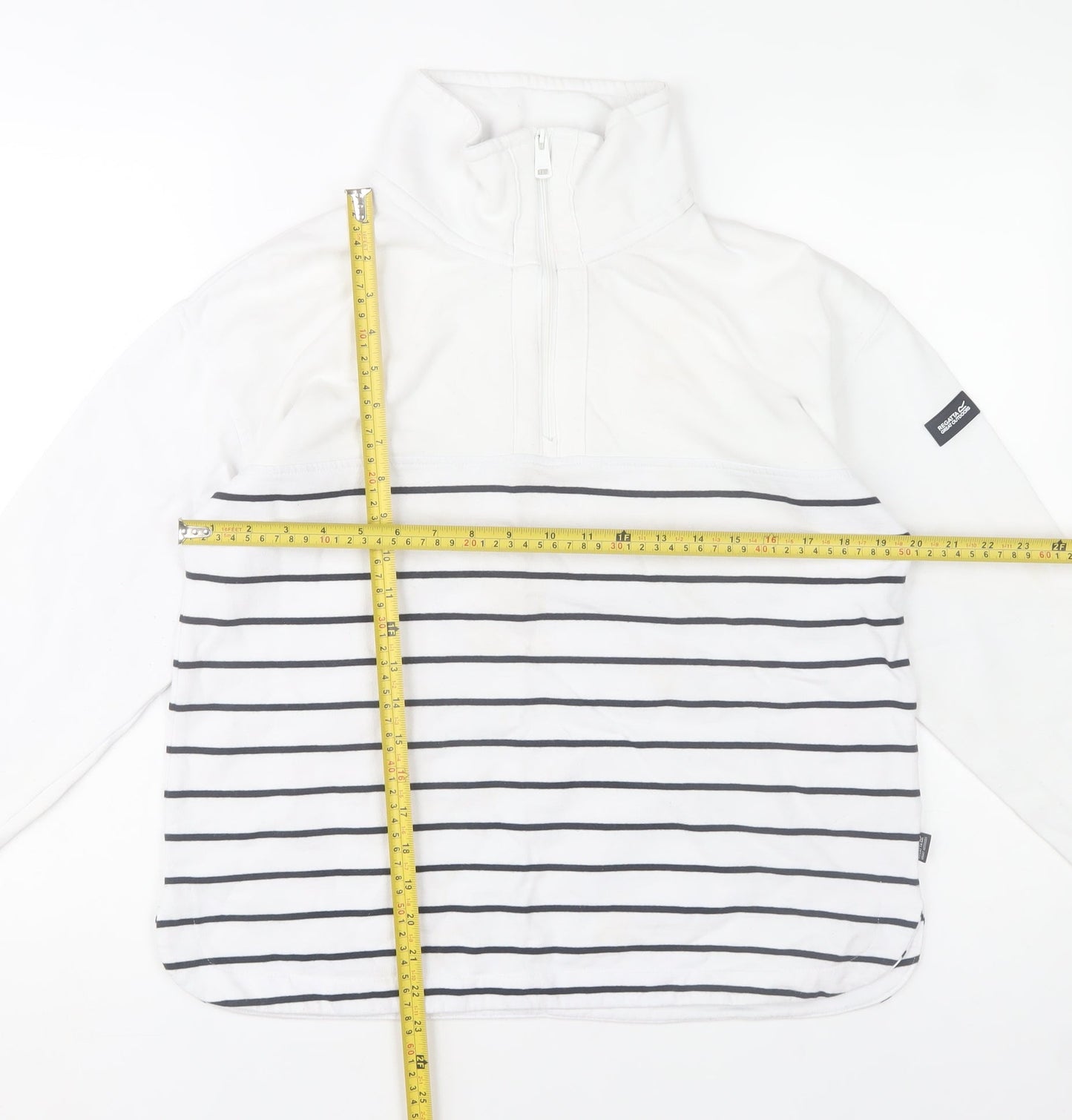 Regatta Women's White Striped 1/4 Zip Pullover Sweatshirt UK 12