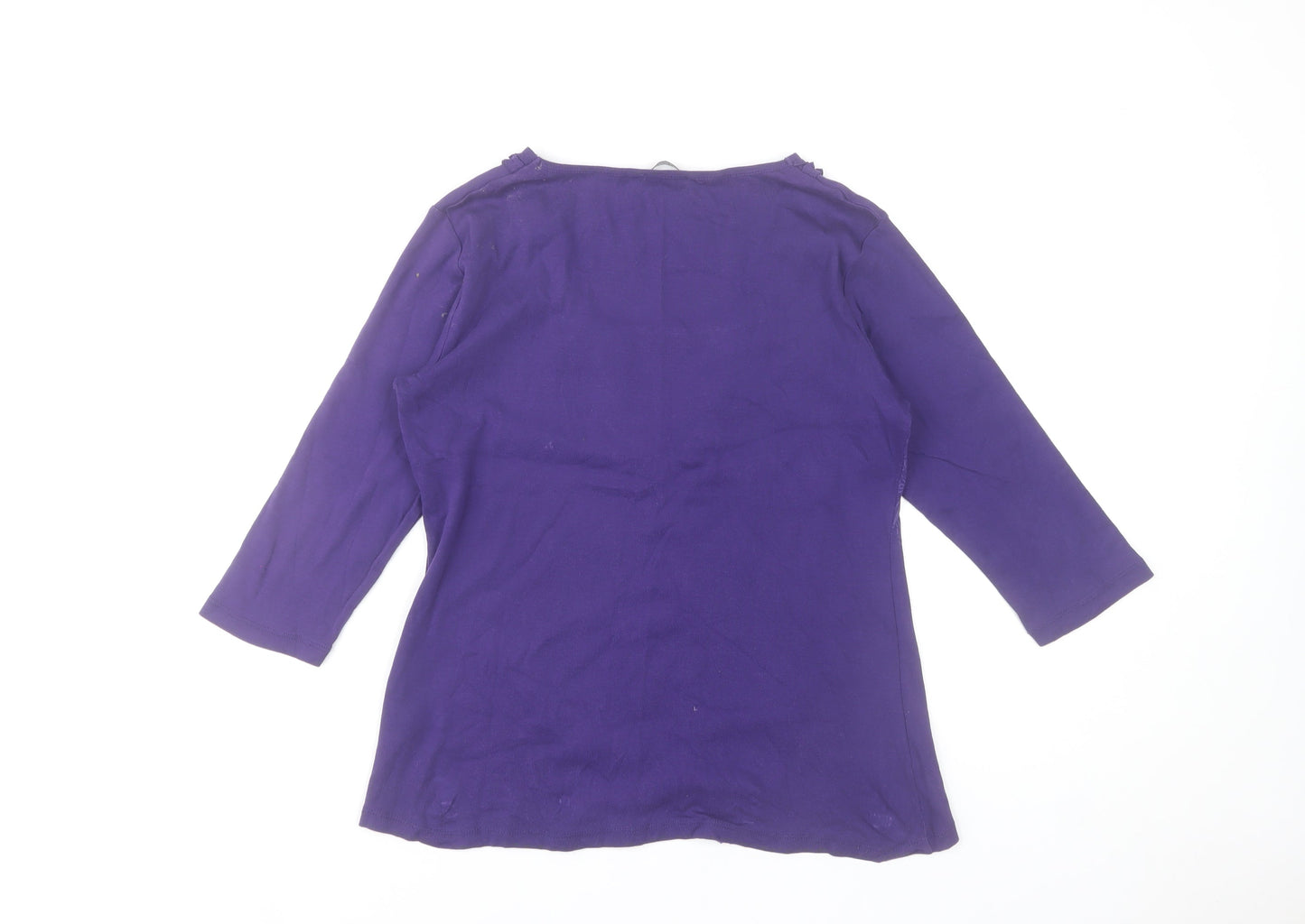 Bm Women's Purple Floral Tunic Top Size S 3/4 Sleeve 100% Cotton