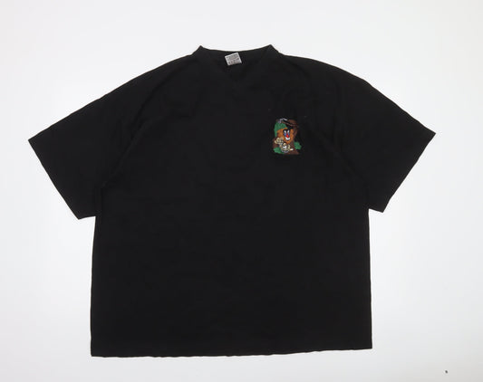 Hanes Mens Black 2XL Looney Tunes V-Neck Graphic T-Shirt