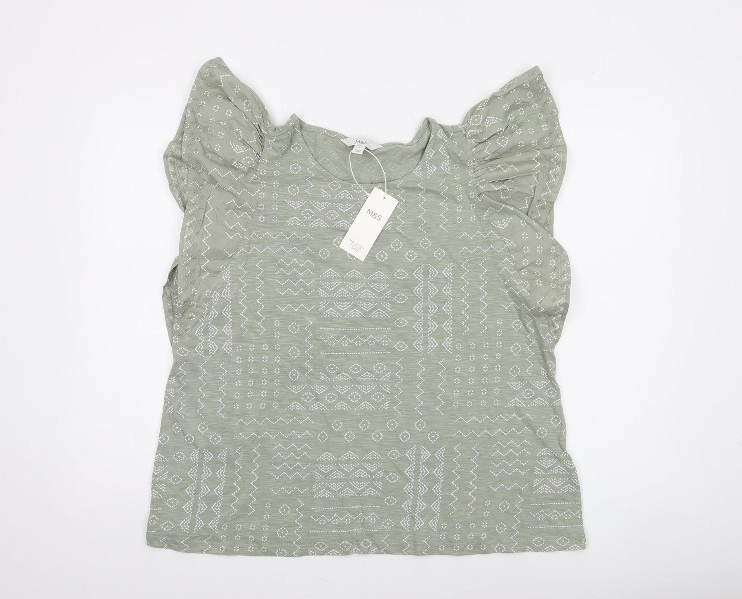Marks and Spencer Women’s Green Ruffle Sleeve Cotton Blouse Size 16