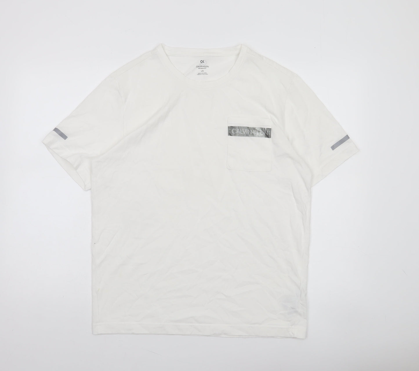 Calvin Klein Mens White Performance Logo T-Shirt Size L