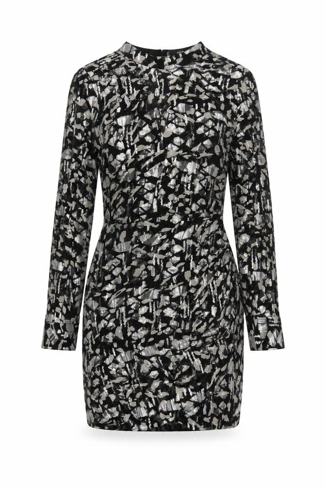 MNG Women Black Metallic Abstract Bodycon Dress Size 8 Party Lined