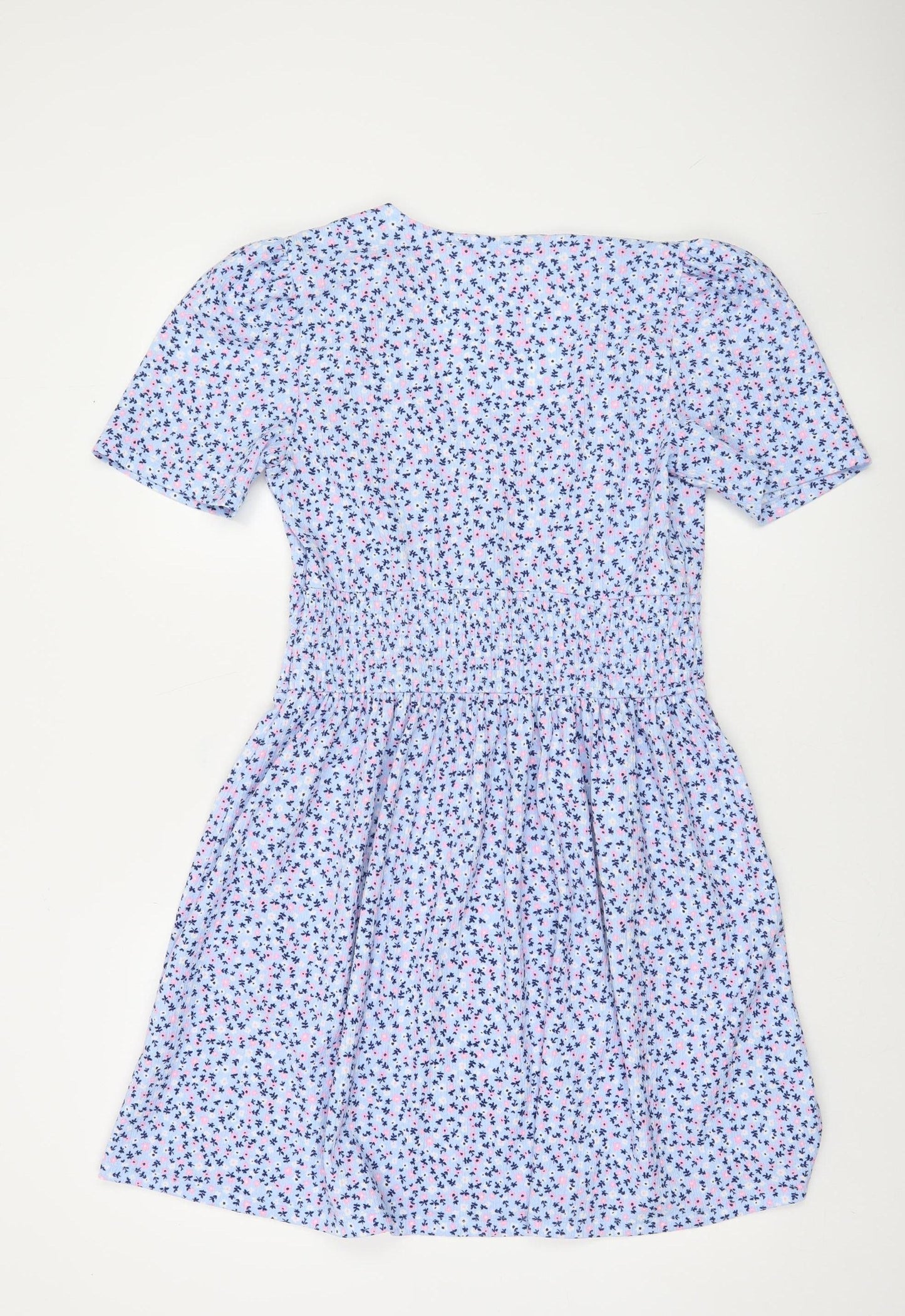 Savida Women Blue Floral A-Line Short Sleeve Dress Size 14