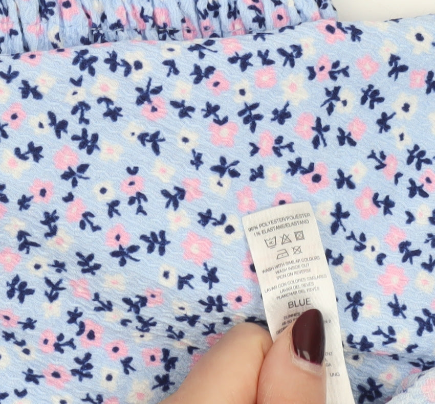 Savida Women Blue Floral A-Line Short Sleeve Dress Size 14