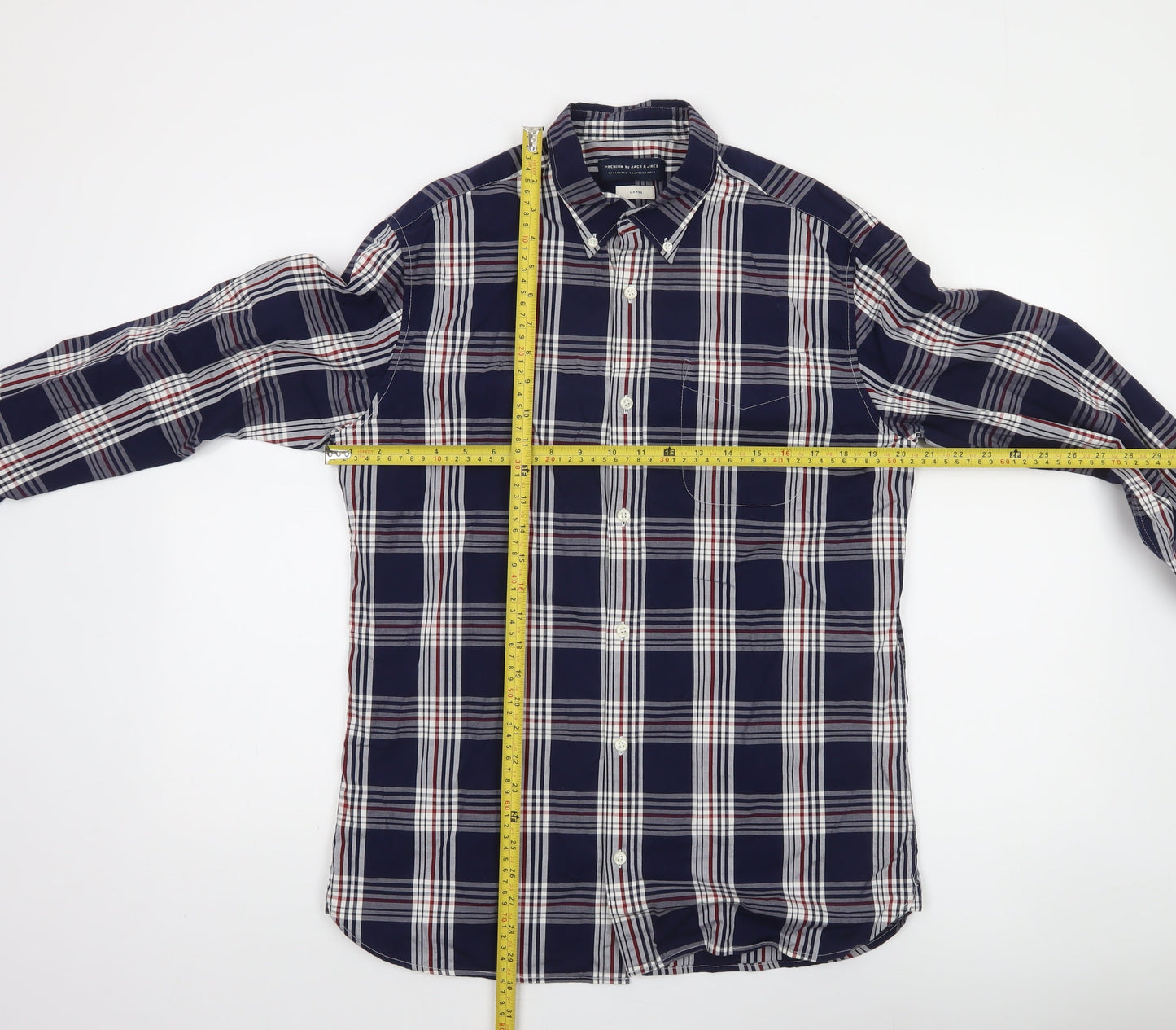 Jack & Jones Men’s Blue Checked Cotton Long Sleeve Button-Up Shirt L