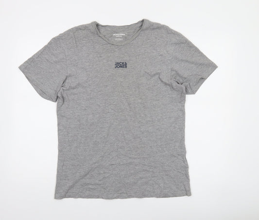 Jack & Jones Men's Grey Crew Neck Short Sleeve Cotton Blend T-Shirt Size L