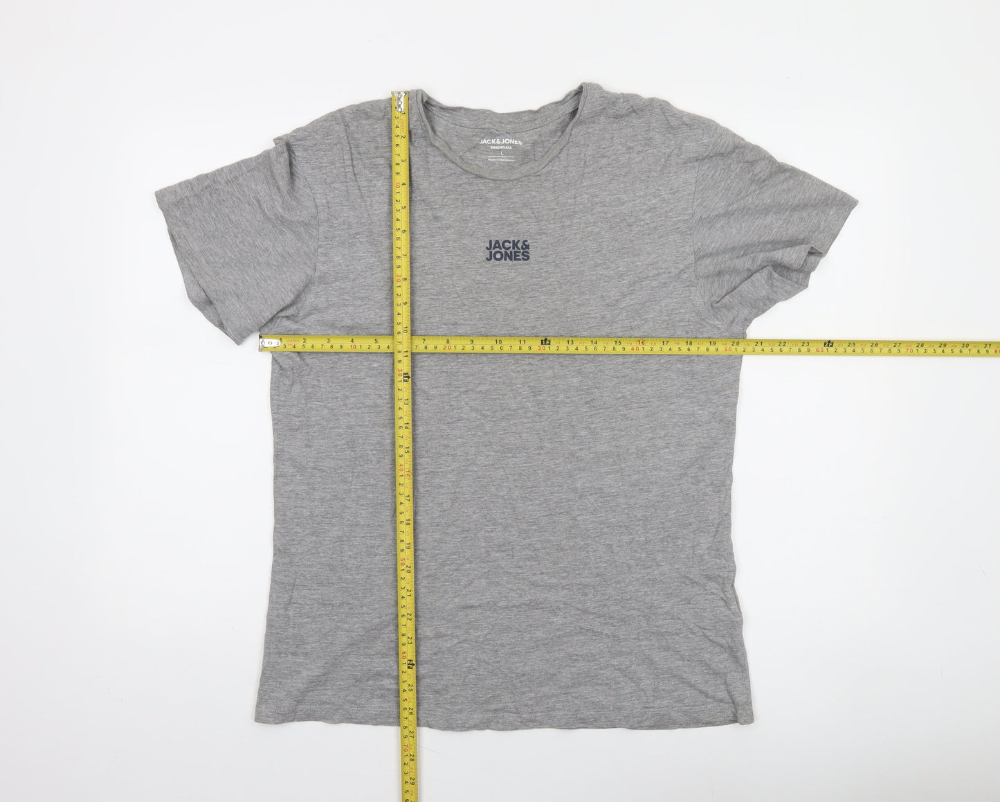 Jack & Jones Men's Grey Crew Neck Short Sleeve Cotton Blend T-Shirt Size L