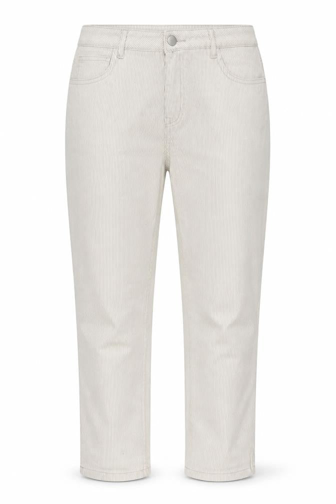 Front view of Dunnes Women’s Beige Striped Straight Jeans, size UK 14, Regular Fit